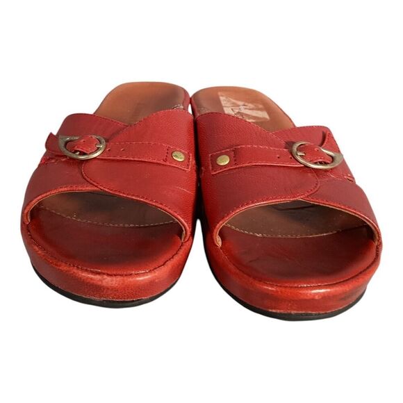 L'Amour Des Pieds Cheyne Slide Wedge Sandal Shoe Red Leather Gold Women's 8.5 M - Picture 3 of 10